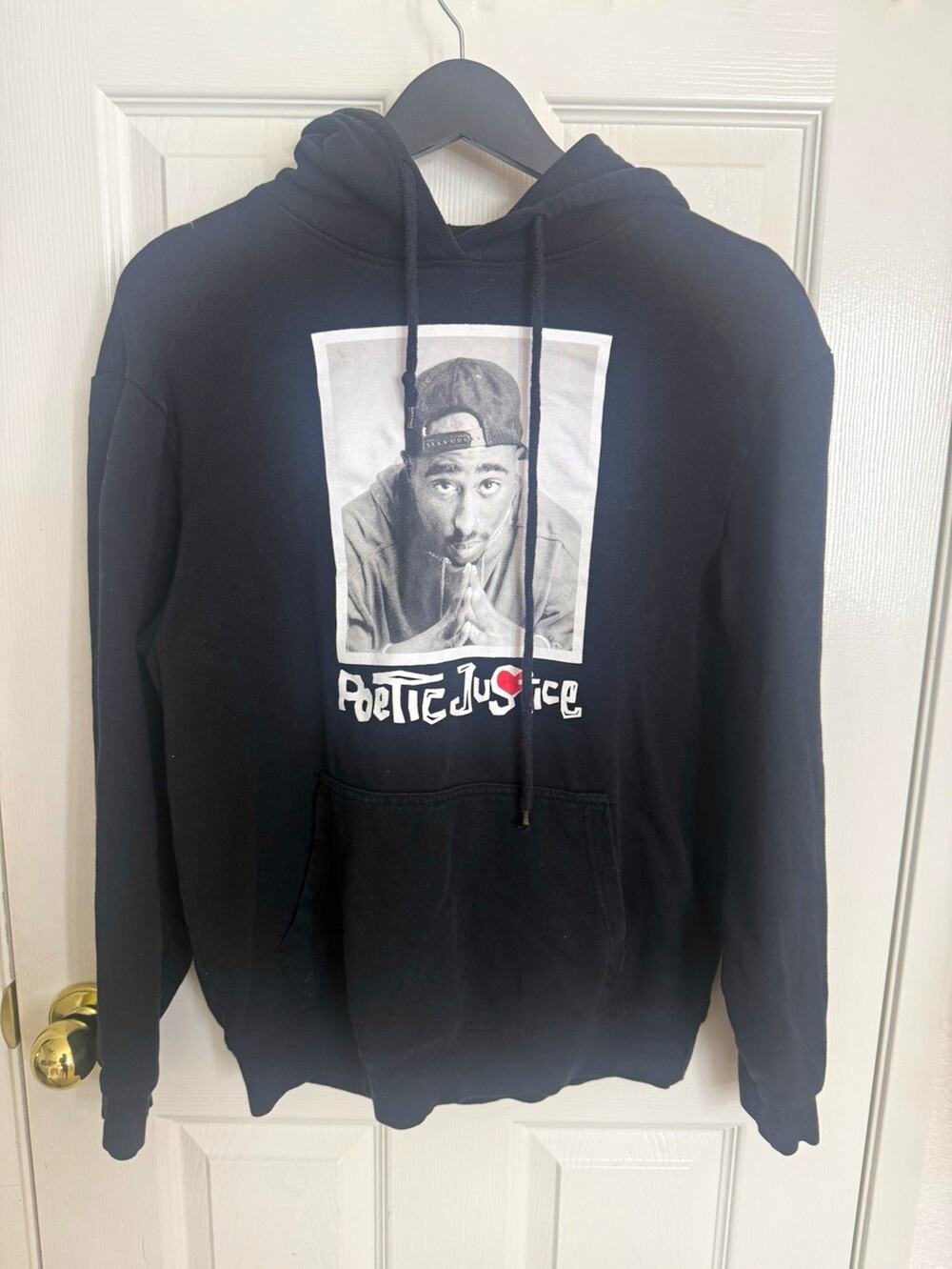 Chemistry Men's Black Fleece Pullover Hoodie Tupac Graphic Pockets Size S